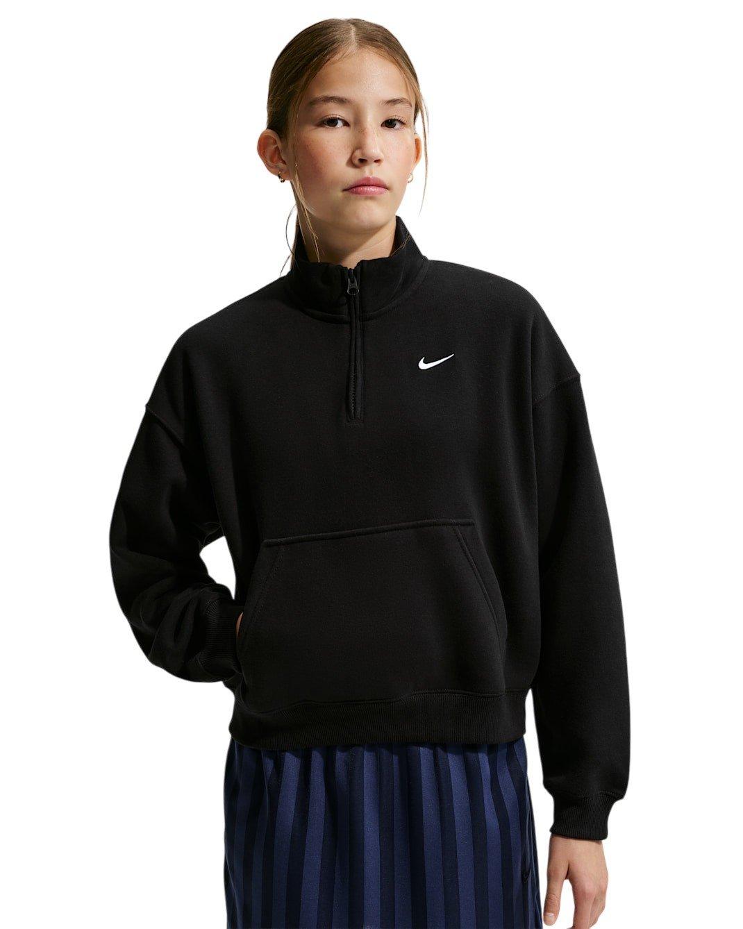 Nike Big Girls' Sportswear Studio Fleece Oversized 1/4 Zip - Black - BLACK